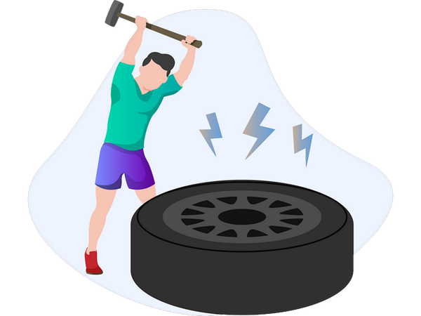 Boy doing workout with tire  Illustration