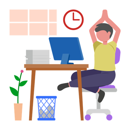 Boy doing Yoga at Office  Illustration