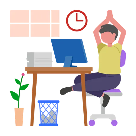 Boy doing Yoga at Office  Illustration