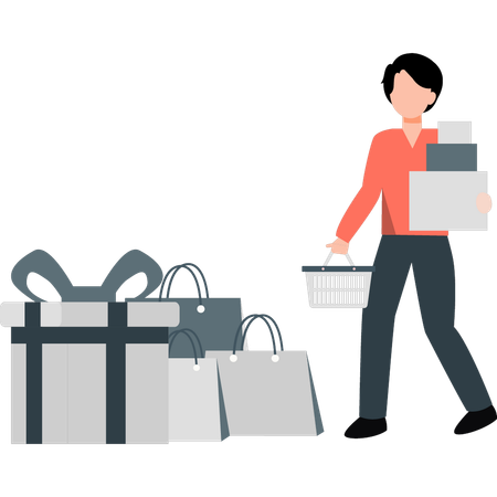 Boy done lot of shopping  Illustration