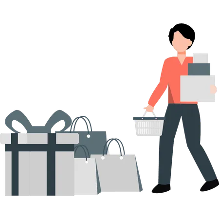 Boy done lot of shopping  Illustration