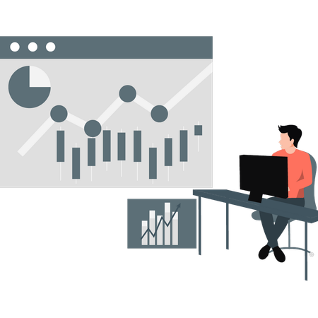 Boy drawing analytical graph  Illustration