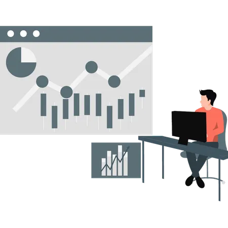 Boy drawing analytical graph  Illustration