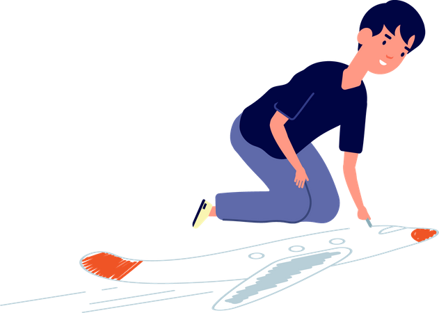 Boy drawing on floor  Illustration