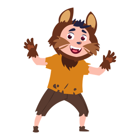 Boy dressed up in lion costume in party  Illustration