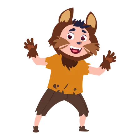 Boy dressed up in lion costume in party  Illustration