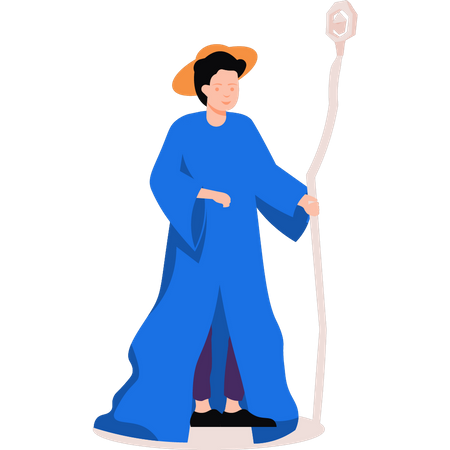 Boy dressed wizard and magic wand Illustration