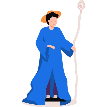 Boy dressed wizard and magic wand Illustration