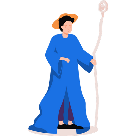 Boy dressed wizard and magic wand  Illustration