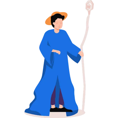 Boy dressed wizard and magic wand  Illustration