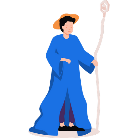 Boy dressed wizard and magic wand  Illustration