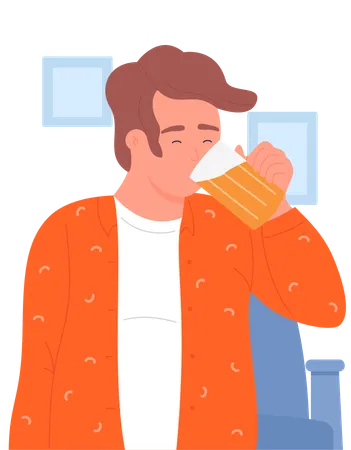 Boy drinking beer  Illustration