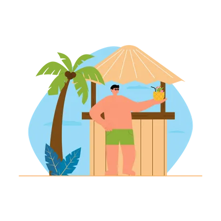 Boy drinking cocktail at beach  Illustration