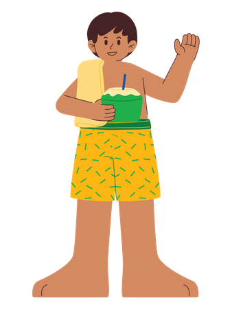 Boy Drinking Coconut Water Illustration