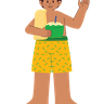 illustration boy drinking coconut water
