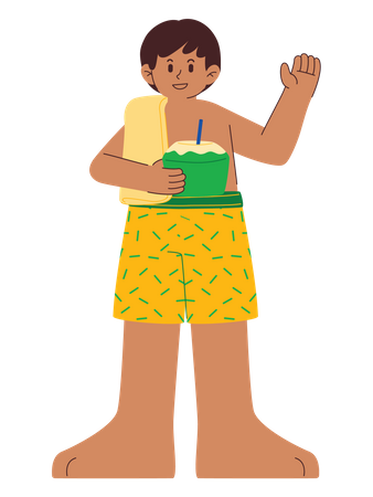 Boy Drinking Coconut Water  Illustration