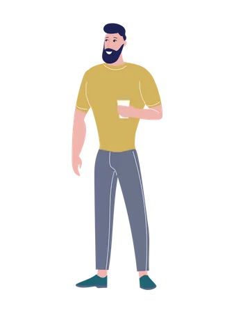 Boy Drinking Coffee  Illustration