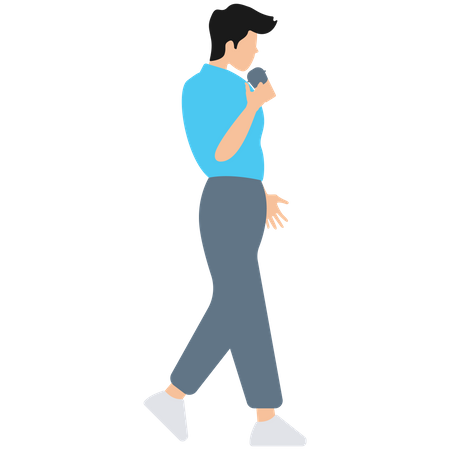 Boy drinking coffee while walking Illustration