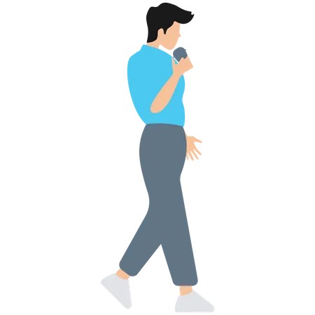 Boy drinking coffee while walking Illustration