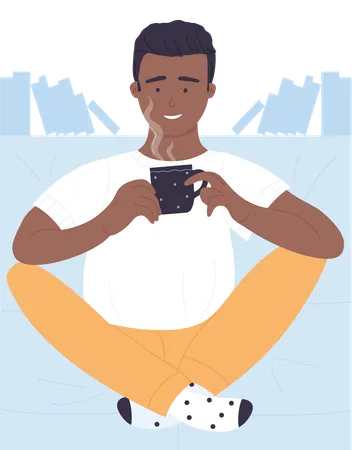 Boy drinking hot coffee  Illustration