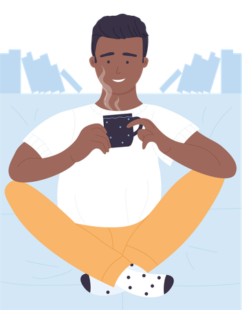 Boy drinking hot coffee  Illustration