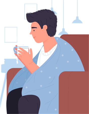 Boy drinking hot coffee  Illustration