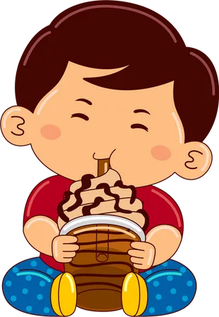 Boy drinking iced blended moccachino  Illustration