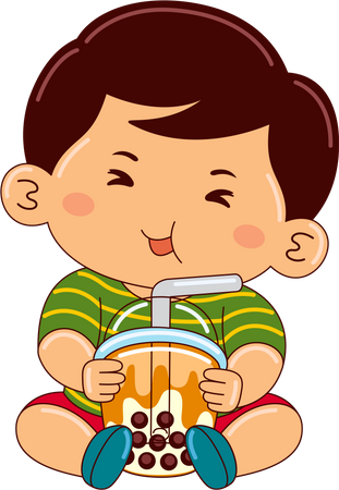 Boy drinking iced bubble milk tea  Illustration