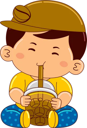 Boy drinking iced coffee  イラスト