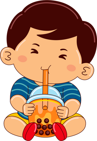 Boy drinking iced thai bubble tea  Illustration