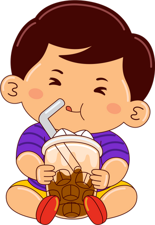 Boy drinking iced vanilla latte  Illustration