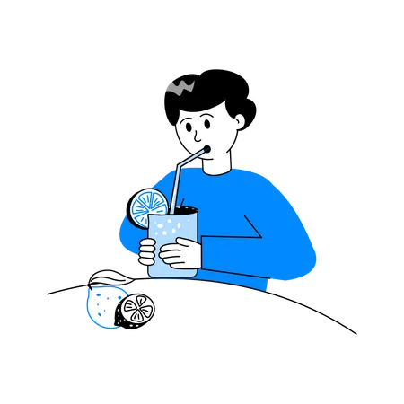 Boy Drinking Juice  Illustration