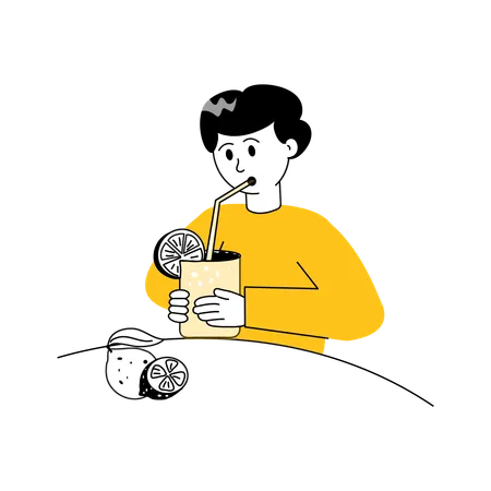 Boy Drinking Juice  Illustration