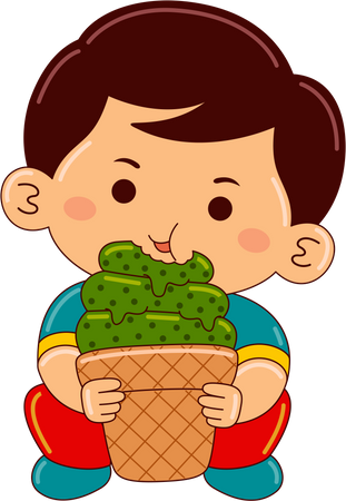 Boy drinking matcha ice cream cone  Illustration