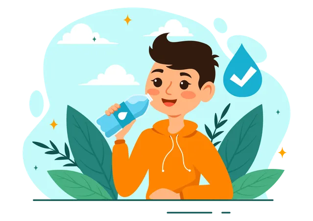 People Drinking Water From Plastic Bottles And Glasses With Pure Clean Fresh Concept In Flat Kids Cartoon Vector Illustration Illustration