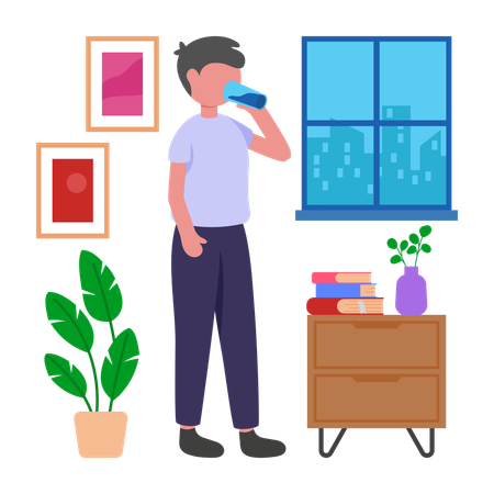 Boy Drinking Water  Illustration