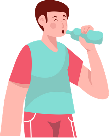 Boy Drinking Water Illustration