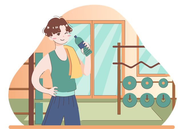 Boy drinking water after workout  Illustration