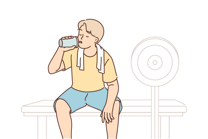 Boy drinking water after workout  イラスト
