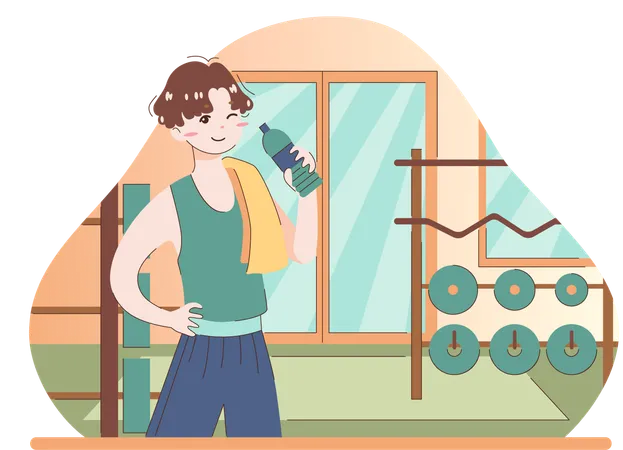 Boy drinking water after workout  Illustration