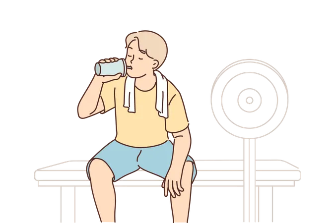 Boy drinking water after workout  Illustration