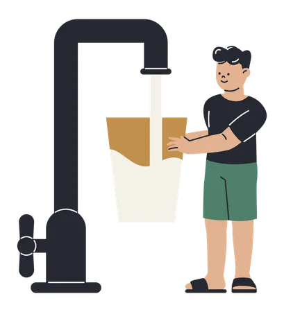 Boy drinking water from tap  Illustration