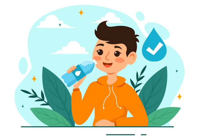 Boy Drinking Water  Illustration