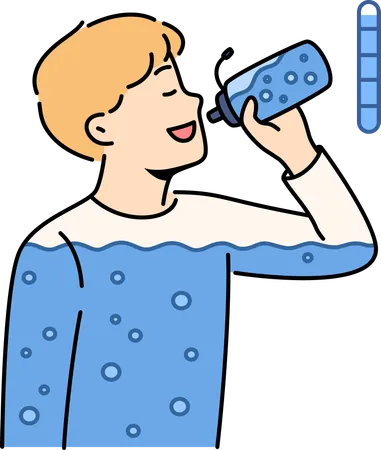 Boy drinking water to stay hydrated  Illustration