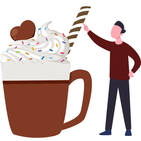 Boy drinks chocolate shake  Illustration