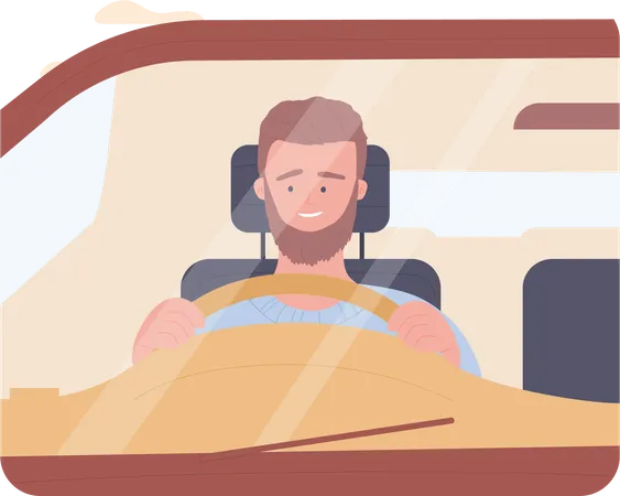 Boy driving car  Illustration