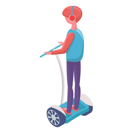 Boy driving electric scooter  Illustration