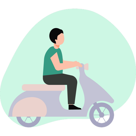 Boy driving scooter  Illustration
