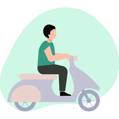 A Boy Is Driving A Scooter Illustration