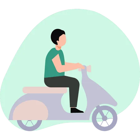 Boy driving scooter  Illustration